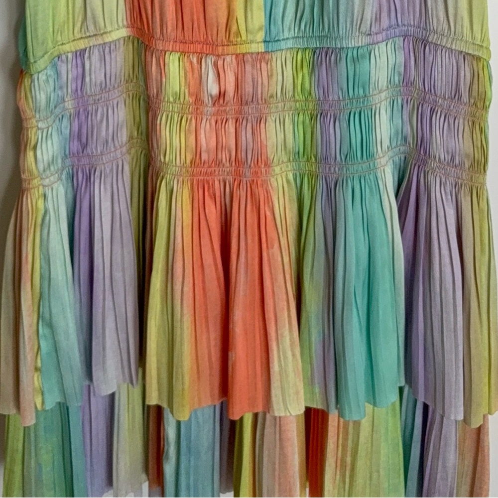 Current Air Los Angeles Cara Pleated Mini Dress Rainbow ๐ Tiered Drop Waist L - Picture 6 of 15